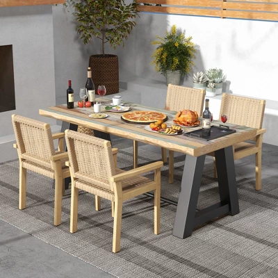 Costway Patio Chair Set Of 2/4 Rubber Wood Dining Armchairs Paper Rope Woven Seat Balcony 2 Costway Patio Chair Set Of 2/4 Rubber Wood Dining Armchairs Paper Rope Woven Seat Balcony - Image 2