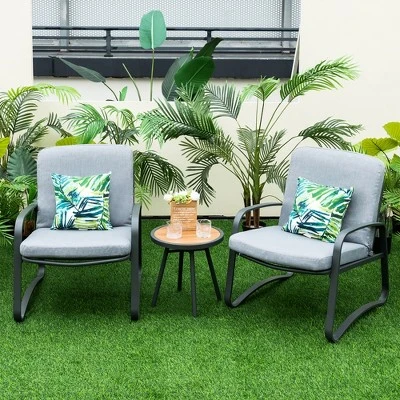 Costway 3pcs Patio Bistro Conversation Set DPC Tabletop Metal Cushioned Chairs Outdoor 3 Costway 3pcs Patio Bistro Conversation Set DPC Tabletop Metal Cushioned Chairs Outdoor - Image 3