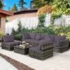 Costway 7PCS Patio Rattan Furniture Set Sectional Sofa Garden Gray Cushion