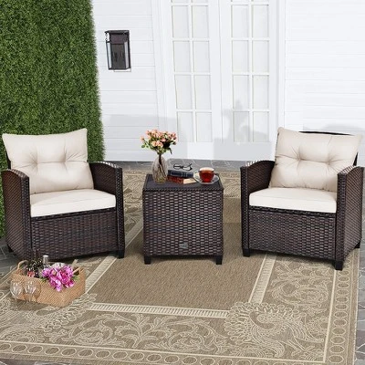 Costway 3PCS Patio Rattan Furniture Set Cushioned Conversation Set Sofa 13 Costway 3PCS Patio Rattan Furniture Set Cushioned Conversation Set Sofa - Image 13