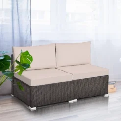 Costway 2PCS Patio Rattan Armless Sofa Sectional Furniture W/Cushion 11 Costway 2PCS Patio Rattan Armless Sofa Sectional Furniture W/Cushion -Costway GUEST 43aa02a3 9c2c 4b4e 9ca0 3f8841a11be7