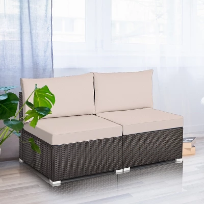 Costway 2PCS Patio Rattan Armless Sofa Sectional Furniture W/Cushion 3 Costway 2PCS Patio Rattan Armless Sofa Sectional Furniture W/Cushion - Image 3
