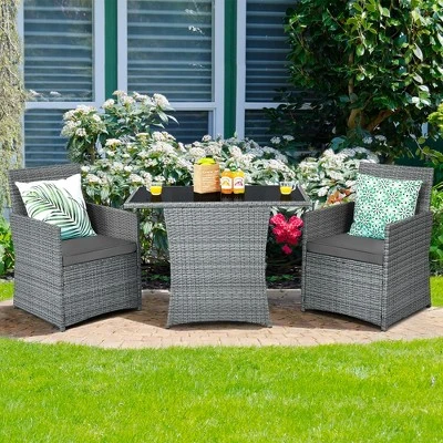 Costway 3PCS Patio Rattan Furniture Set Cushioned Sofa Armrest Garden WhiteRedNavyTurquoise 12 Costway 3PCS Patio Rattan Furniture Set Cushioned Sofa Armrest Garden WhiteRedNavyTurquoise - Image 12