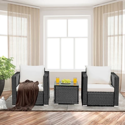 Costway 3PCS Patio Wicker Furniture Set Conversation Rattan Sofa Set W/Cushion Garden 5 Costway 3PCS Patio Wicker Furniture Set Conversation Rattan Sofa Set W/Cushion Garden - Image 5