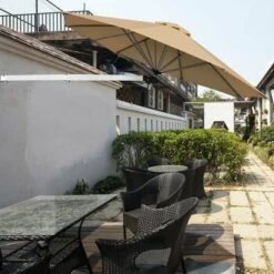 Costway 8ft Wall-Mounted Umbrella Telescopic Folding Tilt Sun Shade TanTurquoise -Costway GUEST 43caf2ab faf4 4b99 9d03 7acf3b7bba36