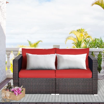 Costway 2PCS Patio Rattan Corner Sofa Sectional Furniture Set Black Cushion BlackRed 9 Costway 2PCS Patio Rattan Corner Sofa Sectional Furniture Set Black Cushion BlackRed - Image 9