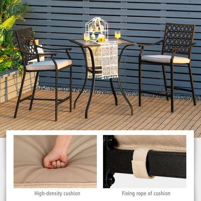 Costway 3 PCS Patio Bar Stool Square Table Bistro Set Cushioned Chairs Armrest 4 Costway 3 PCS Patio Bar Stool Square Table Bistro Set Cushioned Chairs Armrest - Image 4