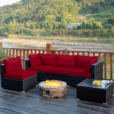 Costway 5PCS Patio Rattan Furniture Set Cushioned Sofa & Chair Coffee Table 11 Costway 5PCS Patio Rattan Furniture Set Cushioned Sofa & Chair Coffee Table - Image 11