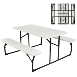 Costway Folding Picnic Table & Bench Set For Camping BBQ W/ Steel Frame White/Balck -Costway GUEST 4436ca84 2804 4525 8a20 cfe70ffe80b7