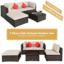 Costway 5PCS Outdoor Patio Rattan Furniture Set Sectional Conversation W/Beige Cushion 10 Costway 5PCS Outdoor Patio Rattan Furniture Set Sectional Conversation W/Beige Cushion -Costway GUEST 443e92b5 bf69 4a33 a5ea b2a6bdc83d22 2