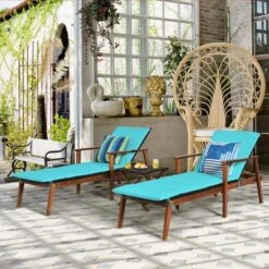 Costway 3PCS Patio Rattan Lounge Chair Folding Table Set Chaise Wood Cushioned WhiteTurquoise 13 Costway 3PCS Patio Rattan Lounge Chair Folding Table Set Chaise Wood Cushioned WhiteTurquoise -Costway GUEST 448b5af0 8676 4e88 9c19 c63e2bb50251