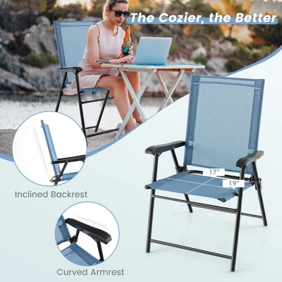 Costway Patio Portable Armrests Chair Folding Sling Back Chair Blue 7 Costway Patio Portable Armrests Chair Folding Sling Back Chair Blue - Image 7