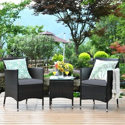 Costway Outdoor 3 PCS PE Rattan Wicker Furniture Sets Chairs Coffee Table Garden 10 Costway Outdoor 3 PCS PE Rattan Wicker Furniture Sets Chairs Coffee Table Garden - Image 10