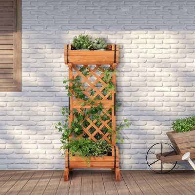 Costway 2-Tier Planter Box Raised Garden Bed Vertical Wooden Container With Trellis 3 Costway 2-Tier Planter Box Raised Garden Bed Vertical Wooden Container With Trellis - Image 3