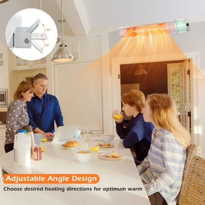 Costway Wall-Mounted Patio Heater 750W/1500W Infrared Heater With 9-Level Adjustable 24H Timer & Remote Control Silver 7 Costway Wall-Mounted Patio Heater 750W/1500W Infrared Heater With 9-Level Adjustable 24H Timer & Remote Control Silver - Image 7