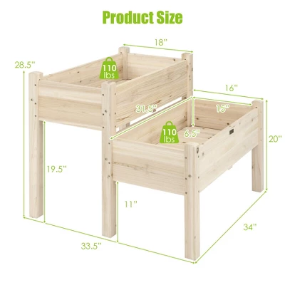 Costway 2 Tier Wooden Raised Garden Bed Elevated Planter Box W/Legs Drain Holes 1 Costway 2 Tier Wooden Raised Garden Bed Elevated Planter Box W/Legs Drain Holes