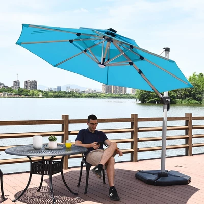 Costway 10ft Solar LED Patio Umbrella 360Degree Rotation W/USB Turquoise 4 Costway 10ft Solar LED Patio Umbrella 360Degree Rotation W/USB Turquoise - Image 4