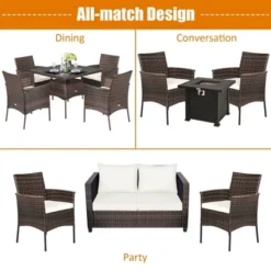 Costway Patio Rattan Arm Dining Chair Cushioned Sofa Furniture Brown -Costway GUEST 45ebc176 0385 4e34 a6a2 7285643739ff