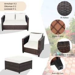 Costway 5PCS Patio Rattan Furniture Set Loveseat Sofa Ottoman Cushioned RedWhite 21 Costway 5PCS Patio Rattan Furniture Set Loveseat Sofa Ottoman Cushioned RedWhite -Costway GUEST 45f3f744 3301 40fb bb24 effb90498acc