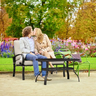 Costway 2 Pcs Patio LoveSeat Coffee Table Set Furniture Bench With Cushion 2 Costway 2 Pcs Patio LoveSeat Coffee Table Set Furniture Bench With Cushion - Image 2