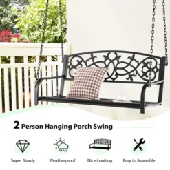 Costway 2-Person Metal Outdoor Porch Swing Hanging Patio Bench 485 Lbs Capacity BlackBrown 15 Costway 2-Person Metal Outdoor Porch Swing Hanging Patio Bench 485 Lbs Capacity BlackBrown -Costway GUEST 4662d179 18a3 482e b580 3e86df609322