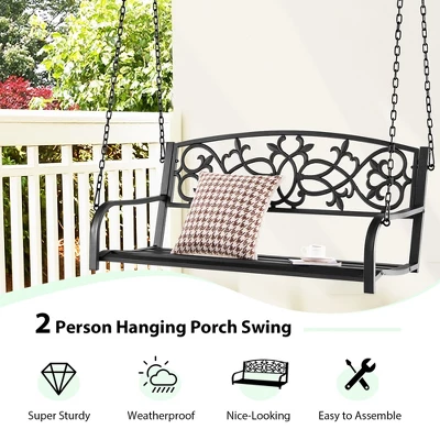 Costway 2-Person Metal Outdoor Porch Swing Hanging Patio Bench 485 Lbs Capacity BlackBrown 5 Costway 2-Person Metal Outdoor Porch Swing Hanging Patio Bench 485 Lbs Capacity BlackBrown - Image 5