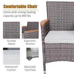 Costway 7PCS Patio Rattan Dining Set Acacia Wood Table Cushioned Chair Mix Gray -Costway GUEST 4693cabc a3d7 4822 ab27 60d61d7f2d37