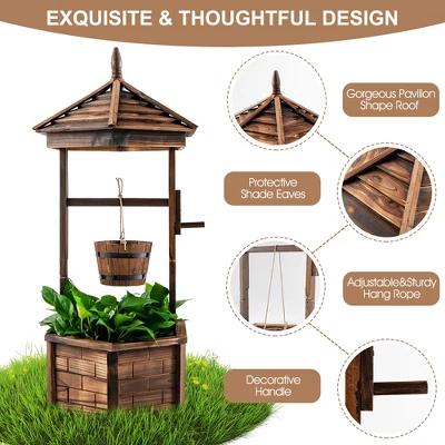 Costway Wooden Wishing Well Hexagonal Bucket Flower Plants Planter Patio Garden Decor 8 Costway Wooden Wishing Well Hexagonal Bucket Flower Plants Planter Patio Garden Decor - Image 8