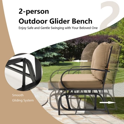 Costway Patio 2-Person Glider Bench Rocking Loveseat Cushioned Armrest Brick RedBeigeBlue 4 Costway Patio 2-Person Glider Bench Rocking Loveseat Cushioned Armrest Brick RedBeigeBlue - Image 4