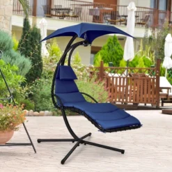 Costway Costway Patio Hanging Lounge Chaise Hammock Chair Removable Canopy Grey/Navy/Turquoise -Costway GUEST 46daa013 ac78 49fa 8134 e75fe7f8410e