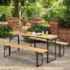 Costway 3 PCS Beer Table Bench Set Folding Wooden Top Picnic Table Patio Garden