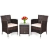 Costway Outdoor 3 PCS PE Rattan Wicker Furniture Sets Chairs Coffee Table Garden