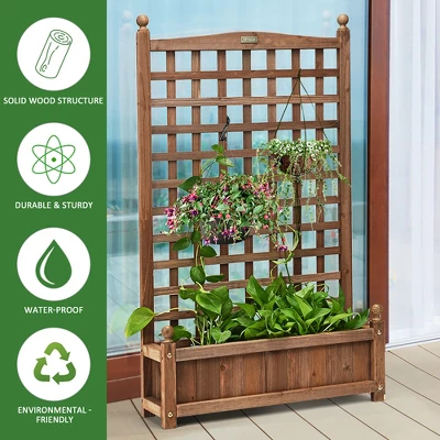 Costway 2 PCS Solid Wood Planter Box With Trellis Weather-Resistant 25"x11"x48" 4 Costway 2 PCS Solid Wood Planter Box With Trellis Weather-Resistant 25"x11"x48" - Image 4