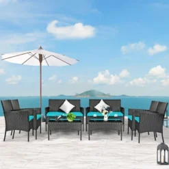 Costway 8PCS Patio Rattan Furniture Set Cushioned Sofa Coffee Table Backyard TurquoiseRed -Costway GUEST 472535cd 8594 4a5c a457 59979242f39f