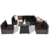 Costway 7PCS Patio Rattan Furniture Set Fire Pit Table Cover Cushion Off WhiteBlackNavyRedTurquoise