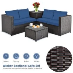 Costway 4PCS Patio Rattan Furniture Set Cushioned Loveseat Storage Table Navy -Costway GUEST 475332d8 0954 48a2 a57a 1d16538fe54a