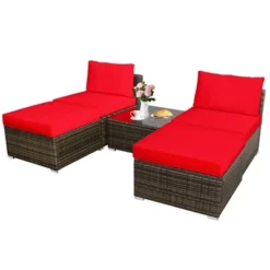 Costway 5PCS Patio Rattan Wicker Furniture Set Armless Sofa Cushioned Red/Turquoise -Costway GUEST 4758f184 c573 47de b672 db9295199e6a