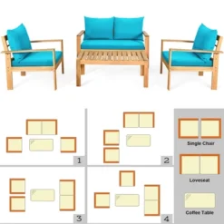 Costway 8PCS Patio Furniture Set Acacia Wood Thick Cushion Loveseat Sofa Off WhiteTurquoiseGrey -Costway GUEST 47688879 06ce 4ace 9ba0 a186f3b14fd2