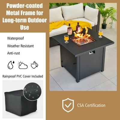 Costway 32'' Square Propane Gas Fire Pit Table With Glass Stones Rain Cover 50,000 BTU 7 Costway 32'' Square Propane Gas Fire Pit Table With Glass Stones Rain Cover 50,000 BTU - Image 7
