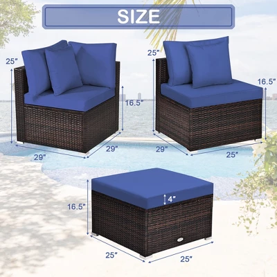 Costway 4PCS Patio Rattan Furniture Set Sofa Ottoman Cushion Garden Deck Navy 2 Costway 4PCS Patio Rattan Furniture Set Sofa Ottoman Cushion Garden Deck Navy - Image 2