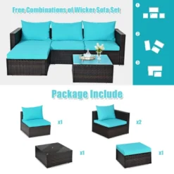 Costway 5PCS Patio Furniture Set Sectional Conversation Sofa Set W/ Coffee Table Blue -Costway GUEST 478cb02b b0fe 4eeb becc efb64518f847