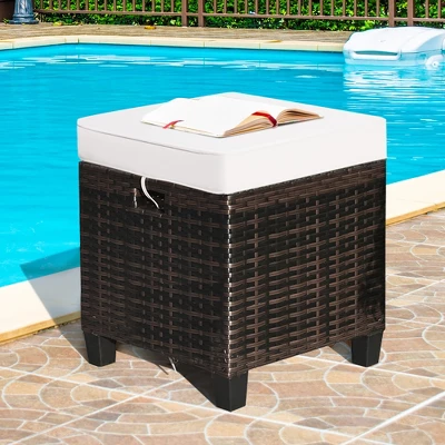 Costway 2PCS Patio Rattan Ottoman Cushioned Seat Beige 4 Costway 2PCS Patio Rattan Ottoman Cushioned Seat Beige - Image 4