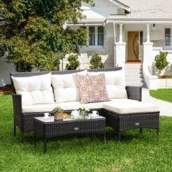Costway 3PCS Patio Rattan Furniture Set 3-Seat Sofa Cushioned Table Garden TurqouiseGrayWhite 21 Costway 3PCS Patio Rattan Furniture Set 3-Seat Sofa Cushioned Table Garden TurqouiseGrayWhite -Costway GUEST 47e8d26c 6cac 489e b1d9 4934c42b7cec