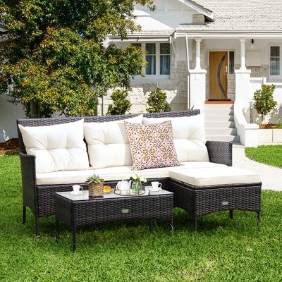 Costway 3PCS Patio Rattan Furniture Set 3-Seat Sofa Cushioned Table Garden TurqouiseGrayWhite 10 Costway 3PCS Patio Rattan Furniture Set 3-Seat Sofa Cushioned Table Garden TurqouiseGrayWhite - Image 10