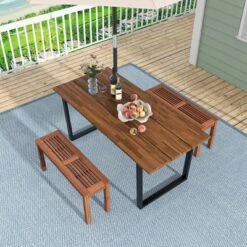 Costway Patio Backless Bench 2-Seater Outdoor Dining Bench Solid Wood Garden Backyard -Costway GUEST 481d1878 6947 4d79 9538 682946078f7d