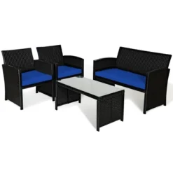 Costway 4PCS Patio Rattan Furniture Conversation Set Cushion Sofa Table Garden TurquoiseNavy 20 Costway 4PCS Patio Rattan Furniture Conversation Set Cushion Sofa Table Garden TurquoiseNavy -Costway GUEST 4828163e 6ed2 4888 ba6a 558554a32eef