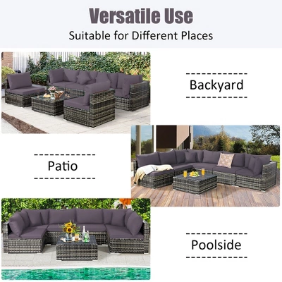 Costway 7PCS Patio Rattan Furniture Set Sectional Sofa Garden Gray Cushion 9 Costway 7PCS Patio Rattan Furniture Set Sectional Sofa Garden Gray Cushion - Image 9