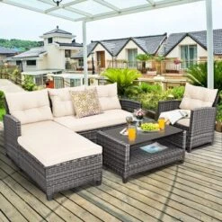Costway 4PCS Patio Rattan Furniture Set Sofa Ottoman Cushion Garden Deck White/Gray -Costway GUEST 4850bb42 a9a7 4f16 8716 be978e7641f3
