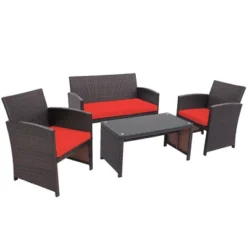 Costway 4PCS Patio Rattan Furniture Set Cushioned Chair Sofa Coffee Table White/Navy/Turquoise/Red -Costway GUEST 485866b1 0d7f 4609 a8e5 48e47eb1bd07