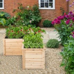 Costway 24'' L-Shaped Deep Root Planter Box Wooden Raised Garden Bed With Open-Ended Base